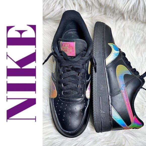 NIKE AIR FORCE 1 Misplaced Swoosh Low Top Black/Holo Multi Men, Size 9.5 - Picture 3 of 13